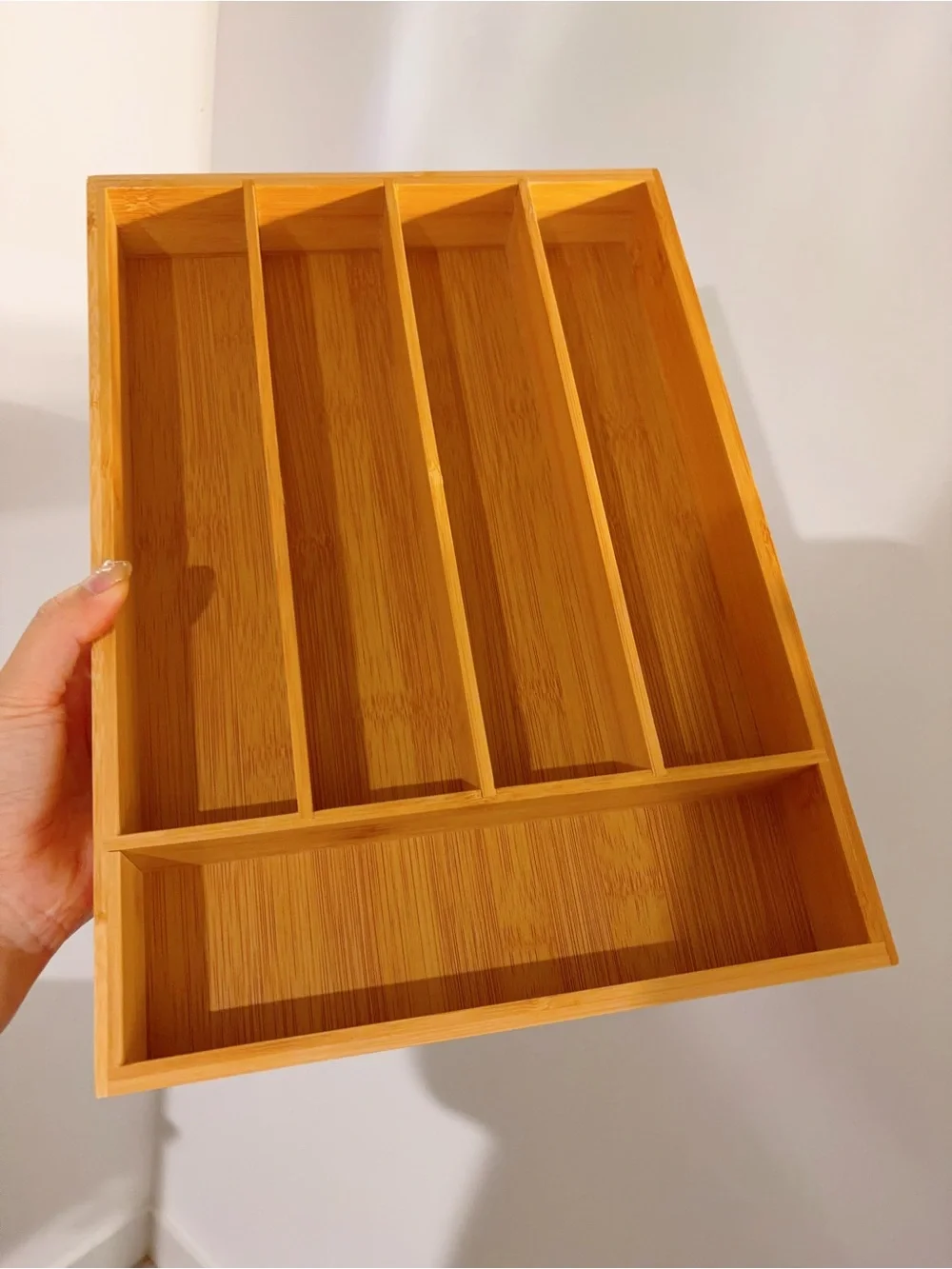 Bamboo 5‑Compartment Silverware Drawer Organizer Like New Condition